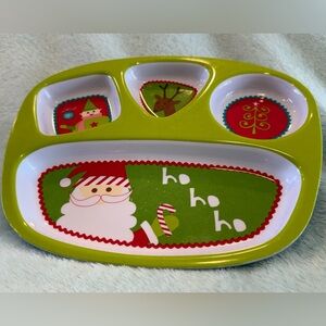 Santa Holiday 09 Melamine Divided Plate Be Merry HO HO HO 9.5" Elf Deer Tree